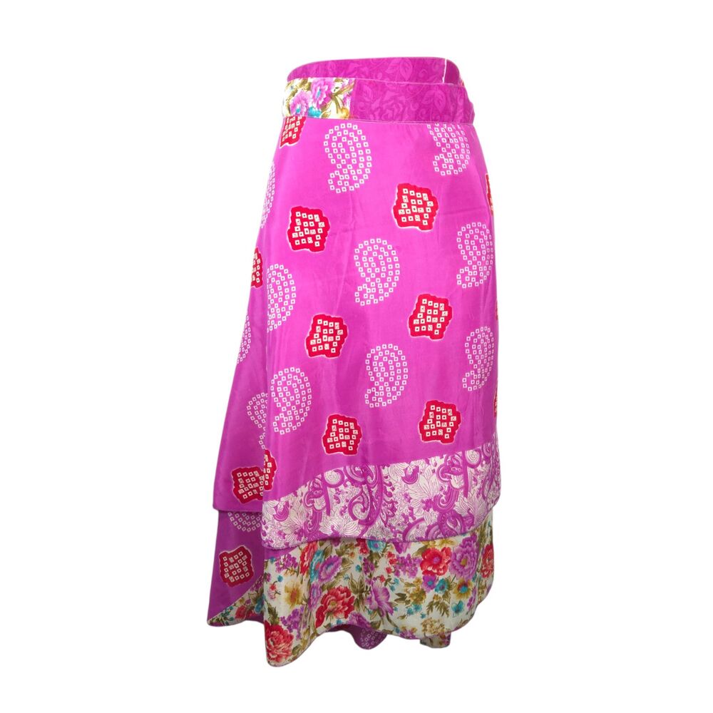 Island Republic Reversible 100% Silk Wrap Skirt Pink Floral Paisley